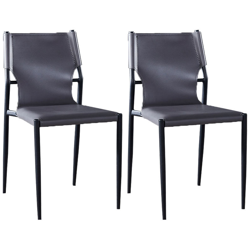 Industrial Style Armless Solid Back Chair for Kitchen Leather Dining Side Chair Light Gray 2 Piece Set Clearhalo ' kitchen&dining_furn' 'Dining Chairs' 'Dining Tables & Seating' 'dining_chair' 'furn' 'furn_dining_chair' 'Furniture' 'furniture_dining_chair' 'Kitchen & Dining Furniture' 'kitchen' 4655821