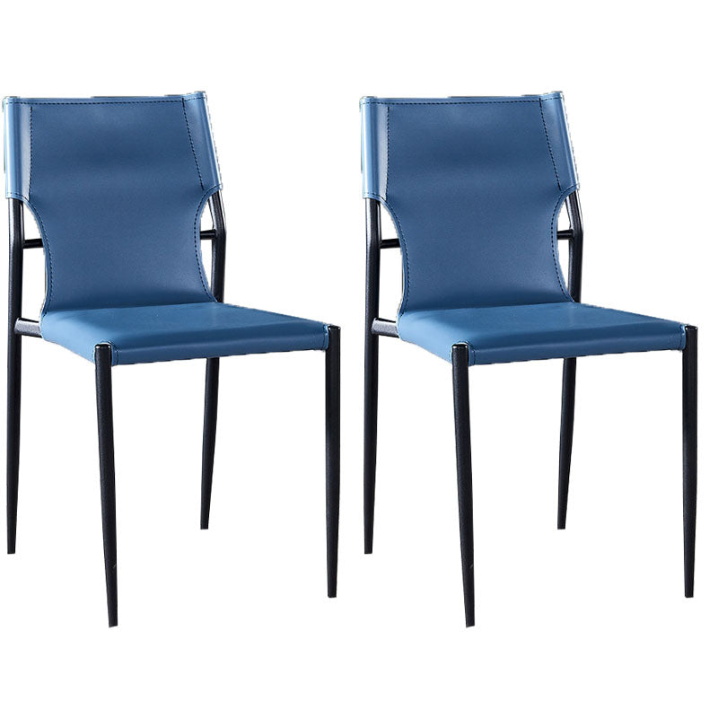 Industrial Style Armless Solid Back Chair for Kitchen Leather Dining Side Chair Blue 2 Piece Set Clearhalo ' kitchen&dining_furn' 'Dining Chairs' 'Dining Tables & Seating' 'dining_chair' 'furn' 'furn_dining_chair' 'Furniture' 'furniture_dining_chair' 'Kitchen & Dining Furniture' 'kitchen' 4655825