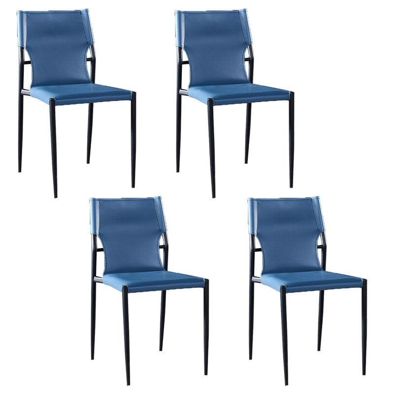 Industrial Style Armless Solid Back Chair for Kitchen Leather Dining Side Chair Blue 4 Piece Set Clearhalo ' kitchen&dining_furn' 'Dining Chairs' 'Dining Tables & Seating' 'dining_chair' 'furn' 'furn_dining_chair' 'Furniture' 'furniture_dining_chair' 'Kitchen & Dining Furniture' 'kitchen' 4655827