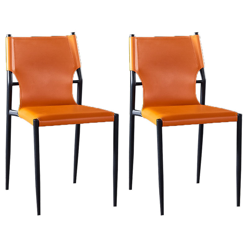 Industrial Style Armless Solid Back Chair for Kitchen Leather Dining Side Chair Orange 2 Piece Set Clearhalo ' kitchen&dining_furn' 'Dining Chairs' 'Dining Tables & Seating' 'dining_chair' 'furn' 'furn_dining_chair' 'Furniture' 'furniture_dining_chair' 'Kitchen & Dining Furniture' 'kitchen' 4655829