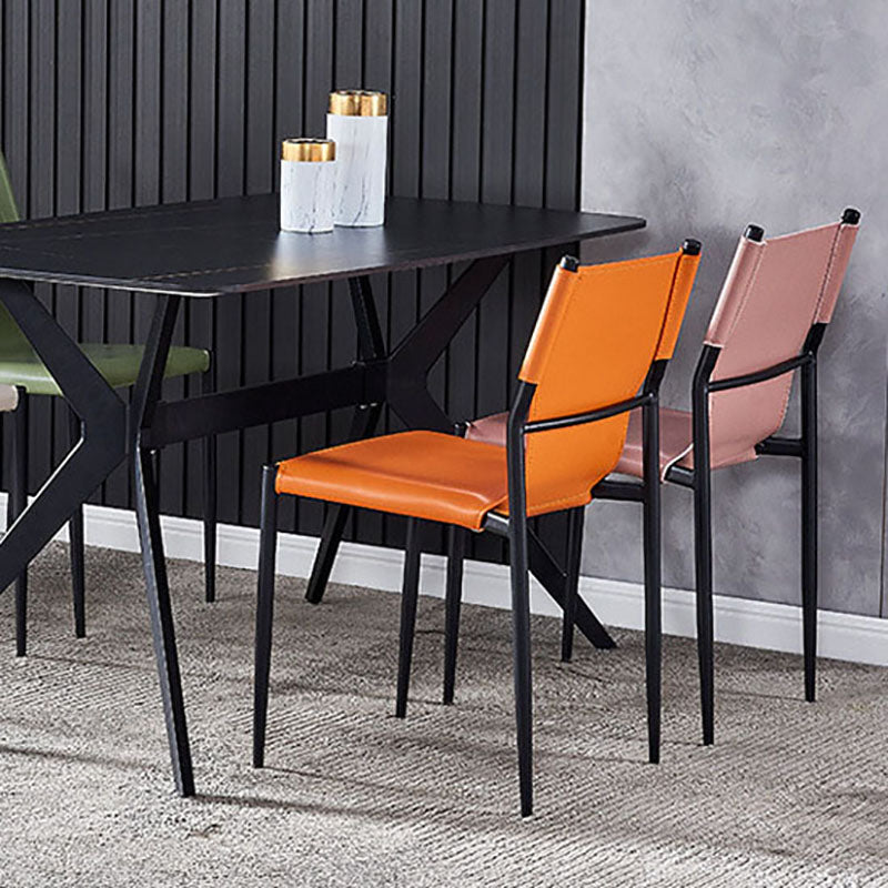 Industrial Style Armless Solid Back Chair for Kitchen Leather Dining Side Chair Clearhalo ' kitchen&dining_furn' 'Dining Chairs' 'Dining Tables & Seating' 'dining_chair' 'furn' 'furn_dining_chair' 'Furniture' 'furniture_dining_chair' 'Kitchen & Dining Furniture' 'kitchen' 4655840