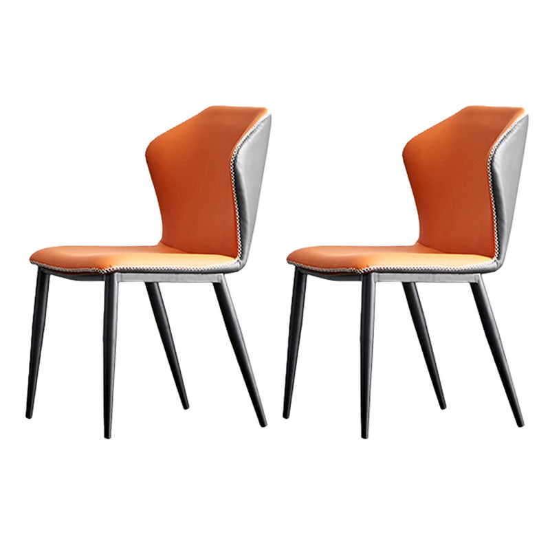 Industrial Armless Wingback Parsons Chair for Kitchen Faux Leather Dining Chairs Orange 2 Piece Set Clearhalo ' kitchen&dining_furn' 'Dining Chairs' 'Dining Tables & Seating' 'dining_chair' 'furn' 'furn_dining_chair' 'Furniture' 'furniture_dining_chair' 'Kitchen & Dining Furniture' 'kitchen' 4655907