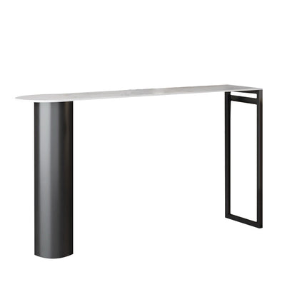 White Modern Style Table in Faux Marble and Metal Milk Tea Shop Bar Table 39.4"L x 15.7"W x 41.3"H Without Chairs Clearhalo 'Bar Furniture' 'Bar Tables' 'bar_tables' 'furn' 'furn_bar_tables' 'Furniture' 'furniture_bar_tables' 'Kitchen & Dining Furniture' 4655952