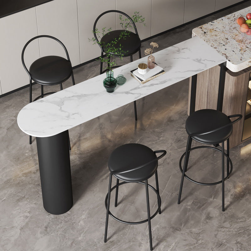 White Modern Style Table in Faux Marble and Metal Milk Tea Shop Bar Table Clearhalo 'Bar Furniture' 'Bar Tables' 'bar_tables' 'furn' 'furn_bar_tables' 'Furniture' 'furniture_bar_tables' 'Kitchen & Dining Furniture' 4655958