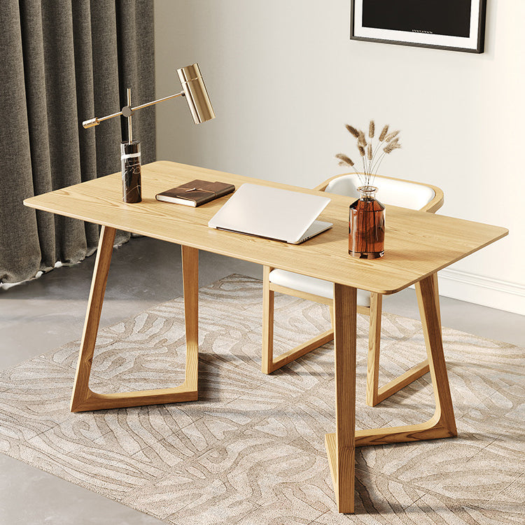 Modern Pine Wood Table for Restaurant Rectangle Indoor Table with Double Pedestal 55.1"L x 27.6"W x 29.5"H Without Chairs Clearhalo ' dining_table' 'Dining Tables & Seating' 'Dining Tables' 'furn' 'furn_dining_table' 'Furniture' 'furniture_dining_table' 'Kitchen & Dining Furniture' 'kitchen&dining_furn' 'kitchen' 'kitchen_dining_table' 4655979