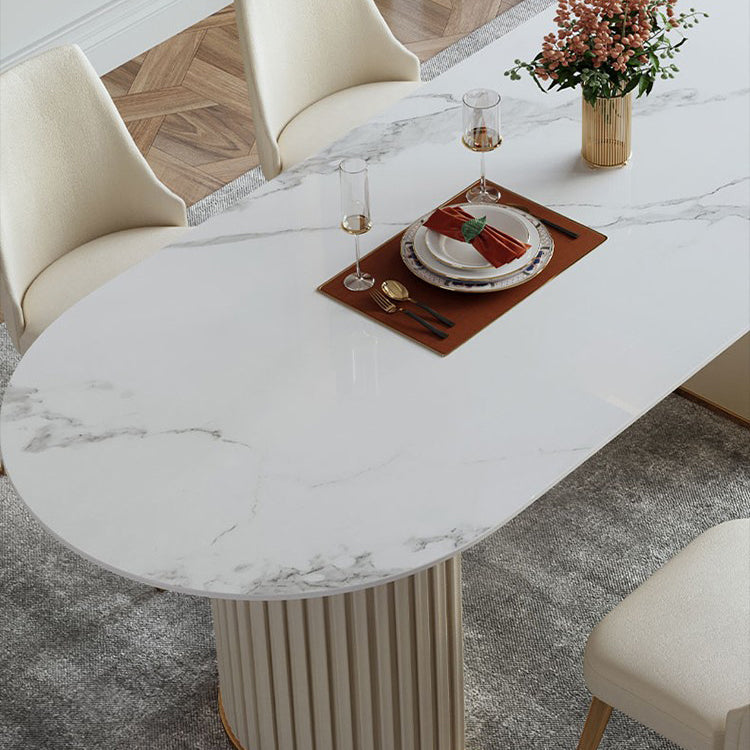 Metal Modern Oval Dining Table White Sintered Stone Top Table with Double Pedestal Clearhalo ' dining_table' 'Dining Tables & Seating' 'Dining Tables' 'furn' 'furn_dining_table' 'Furniture' 'furniture_dining_table' 'Kitchen & Dining Furniture' 'kitchen&dining_furn' 'kitchen' 'kitchen_dining_table' 4655998