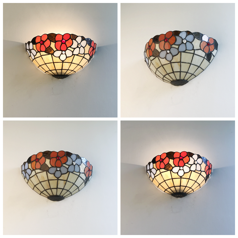 Flower Pattern Wall Light Tiffany Vintage Shell Wall Sconce in Beige/Pink-White for Corridor Office