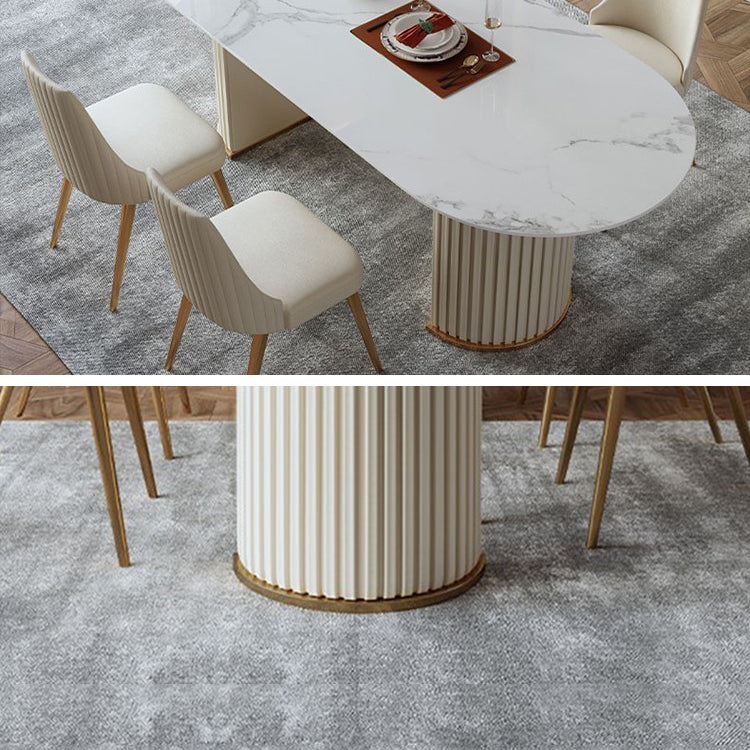 Metal Modern Oval Dining Table White Sintered Stone Top Table with Double Pedestal Clearhalo ' dining_table' 'Dining Tables & Seating' 'Dining Tables' 'furn' 'furn_dining_table' 'Furniture' 'furniture_dining_table' 'Kitchen & Dining Furniture' 'kitchen&dining_furn' 'kitchen' 'kitchen_dining_table' 4656000