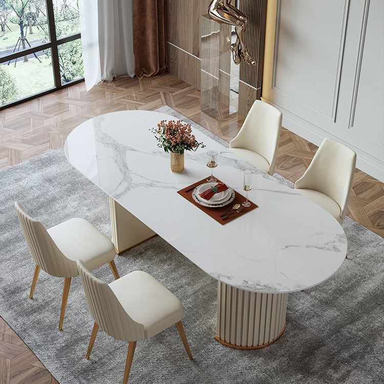 Metal Modern Oval Dining Table White Sintered Stone Top Table with Double Pedestal Clearhalo ' dining_table' 'Dining Tables & Seating' 'Dining Tables' 'furn' 'furn_dining_table' 'Furniture' 'furniture_dining_table' 'Kitchen & Dining Furniture' 'kitchen&dining_furn' 'kitchen' 'kitchen_dining_table' 4656001