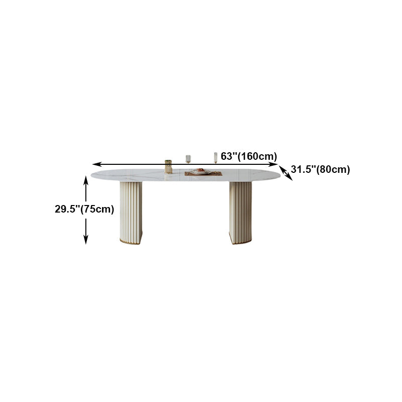 Metal Modern Oval Dining Table White Sintered Stone Top Table with Double Pedestal Clearhalo ' dining_table' 'Dining Tables & Seating' 'Dining Tables' 'furn' 'furn_dining_table' 'Furniture' 'furniture_dining_table' 'Kitchen & Dining Furniture' 'kitchen&dining_furn' 'kitchen' 'kitchen_dining_table' 4656004