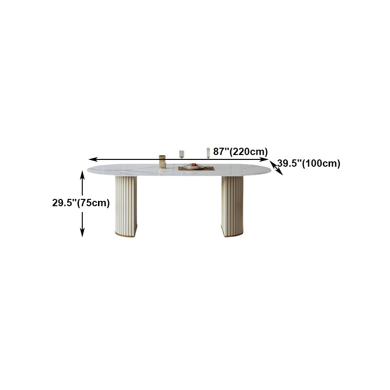 Metal Modern Oval Dining Table White Sintered Stone Top Table with Double Pedestal Clearhalo ' dining_table' 'Dining Tables & Seating' 'Dining Tables' 'furn' 'furn_dining_table' 'Furniture' 'furniture_dining_table' 'Kitchen & Dining Furniture' 'kitchen&dining_furn' 'kitchen' 'kitchen_dining_table' 4656007
