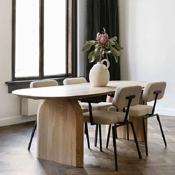 Modern Indoor Pine Wood Table for Restaurant Oval Dining Table with Double Pedestal 63"L x 31.5"W x 29.5"H Without Chairs Clearhalo ' dining_table' 'Dining Tables & Seating' 'Dining Tables' 'furn' 'furn_dining_table' 'Furniture' 'furniture_dining_table' 'Kitchen & Dining Furniture' 'kitchen&dining_furn' 'kitchen' 'kitchen_dining_table' 4656008
