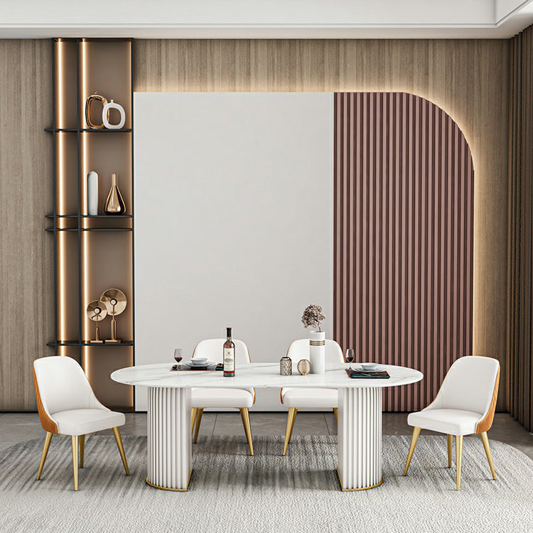 Oval Sintered Stone White Tone Dining Table Modern Double Pedestal Table for Dining Room Clearhalo ' dining_table' 'Dining Tables & Seating' 'Dining Tables' 'furn' 'furn_dining_table' 'Furniture' 'furniture_dining_table' 'Kitchen & Dining Furniture' 'kitchen&dining_furn' 'kitchen' 'kitchen_dining_table' 4656024