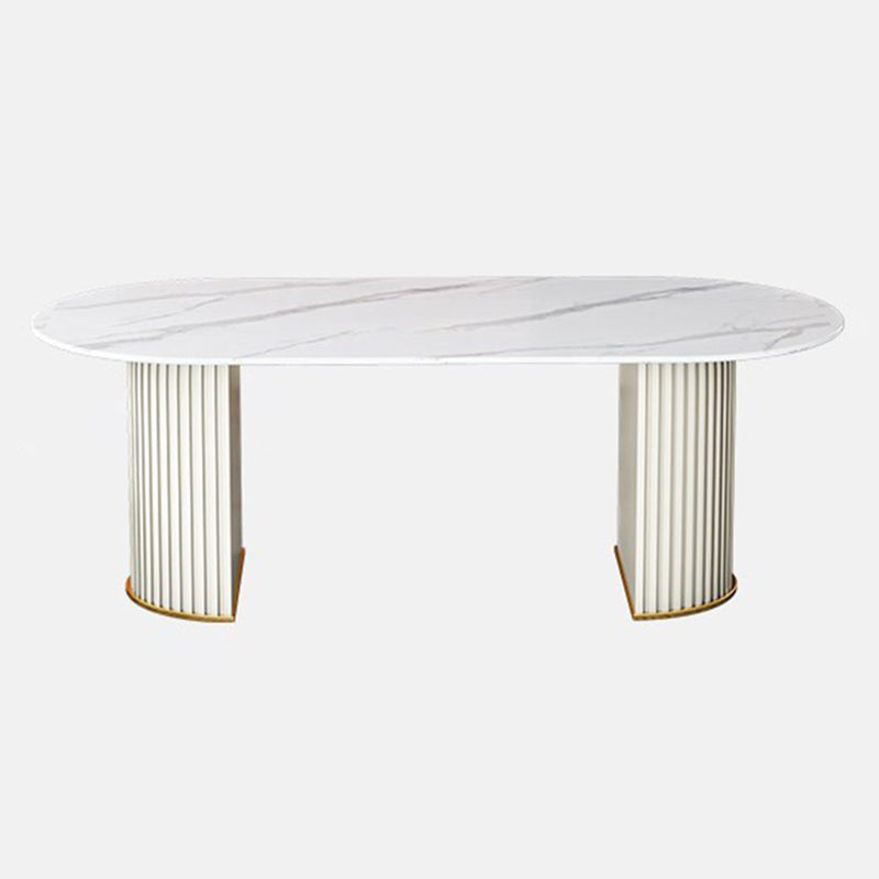 Oval Sintered Stone White Tone Dining Table Modern Double Pedestal Table for Dining Room Clearhalo ' dining_table' 'Dining Tables & Seating' 'Dining Tables' 'furn' 'furn_dining_table' 'Furniture' 'furniture_dining_table' 'Kitchen & Dining Furniture' 'kitchen&dining_furn' 'kitchen' 'kitchen_dining_table' 4656025