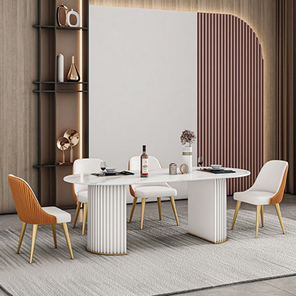 Oval Sintered Stone White Tone Dining Table Modern Double Pedestal Table for Dining Room Clearhalo ' dining_table' 'Dining Tables & Seating' 'Dining Tables' 'furn' 'furn_dining_table' 'Furniture' 'furniture_dining_table' 'Kitchen & Dining Furniture' 'kitchen&dining_furn' 'kitchen' 'kitchen_dining_table' 4656030