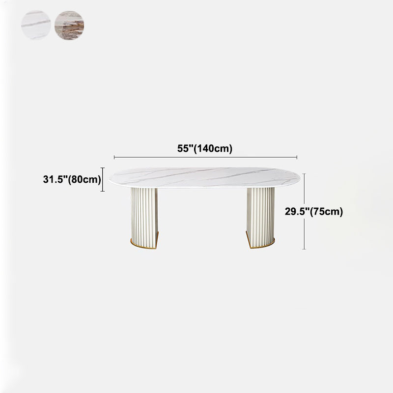Oval Sintered Stone White Tone Dining Table Modern Double Pedestal Table for Dining Room Clearhalo ' dining_table' 'Dining Tables & Seating' 'Dining Tables' 'furn' 'furn_dining_table' 'Furniture' 'furniture_dining_table' 'Kitchen & Dining Furniture' 'kitchen&dining_furn' 'kitchen' 'kitchen_dining_table' 4656031