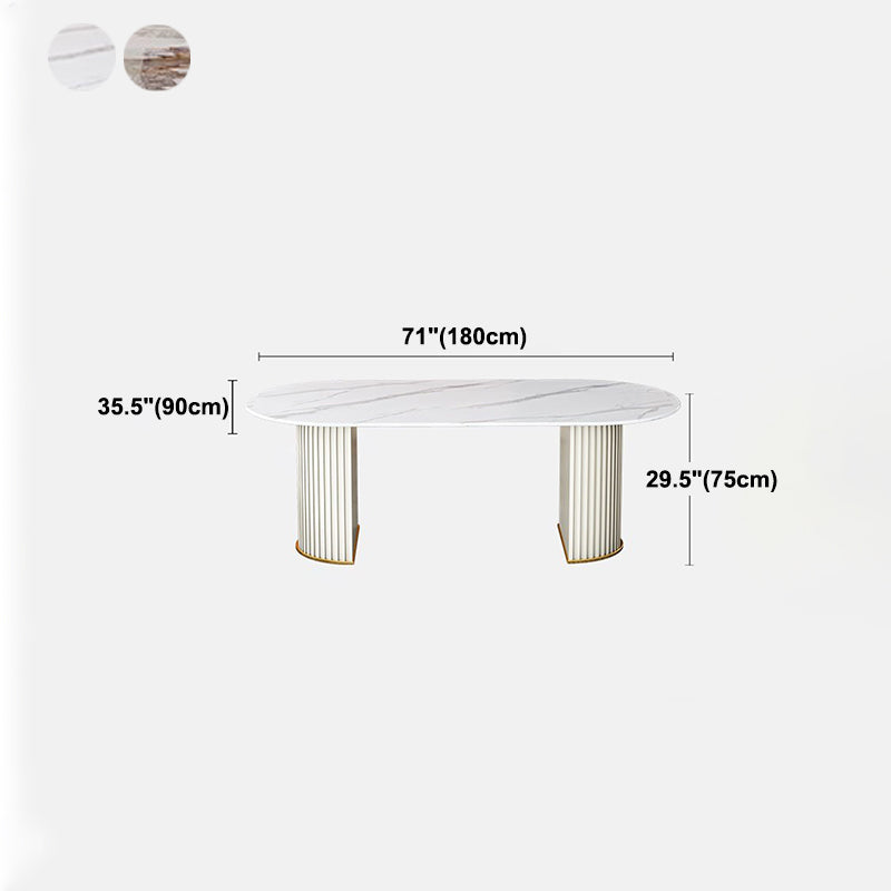 Oval Sintered Stone White Tone Dining Table Modern Double Pedestal Table for Dining Room Clearhalo ' dining_table' 'Dining Tables & Seating' 'Dining Tables' 'furn' 'furn_dining_table' 'Furniture' 'furniture_dining_table' 'Kitchen & Dining Furniture' 'kitchen&dining_furn' 'kitchen' 'kitchen_dining_table' 4656033