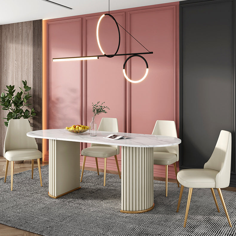 Glam Oval Shape White Dining Table Sintered Stone Standard Dining Table for Kitchen Clearhalo ' dining_table' 'Dining Tables & Seating' 'Dining Tables' 'furn' 'furn_dining_table' 'Furniture' 'furniture_dining_table' 'Kitchen & Dining Furniture' 'kitchen&dining_furn' 'kitchen' 'kitchen_dining_table' 4656061