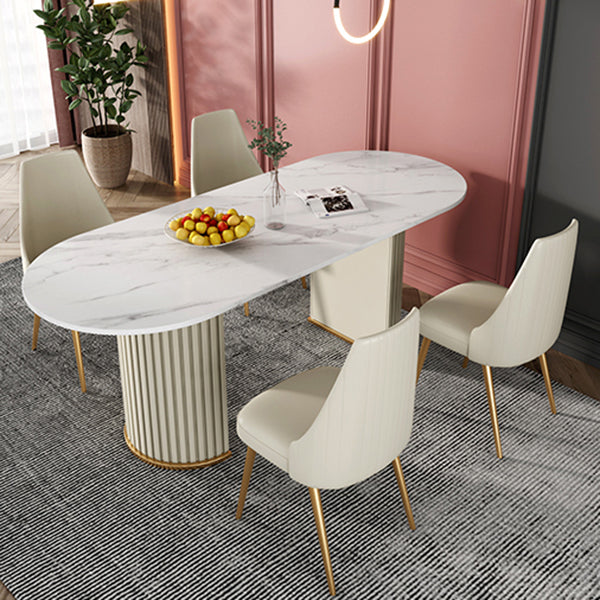 Glam Oval Shape White Dining Table Sintered Stone Standard Dining Table for Kitchen Clearhalo ' dining_table' 'Dining Tables & Seating' 'Dining Tables' 'furn' 'furn_dining_table' 'Furniture' 'furniture_dining_table' 'Kitchen & Dining Furniture' 'kitchen&dining_furn' 'kitchen' 'kitchen_dining_table' 4656063