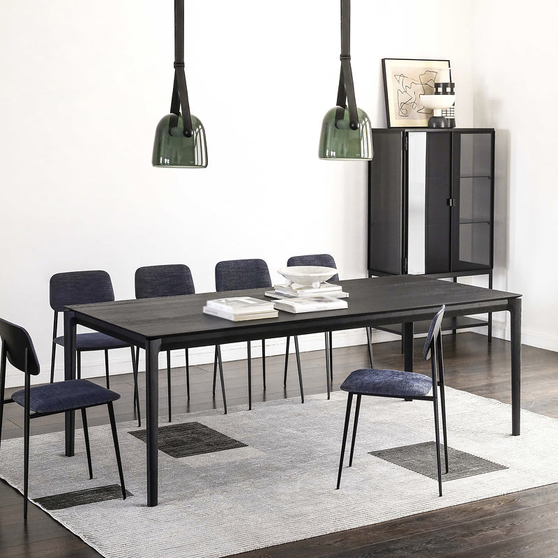 Rectangle 4 Legs Industrial Dining Table Black Fixed Table of Solid Wood 86.6"L x 35.4"W x 29.5"H Without Chairs Clearhalo ' dining_table' 'Dining Tables & Seating' 'Dining Tables' 'furn' 'furn_dining_table' 'Furniture' 'furniture_dining_table' 'Kitchen & Dining Furniture' 'kitchen&dining_furn' 'kitchen' 'kitchen_dining_table' 4656081