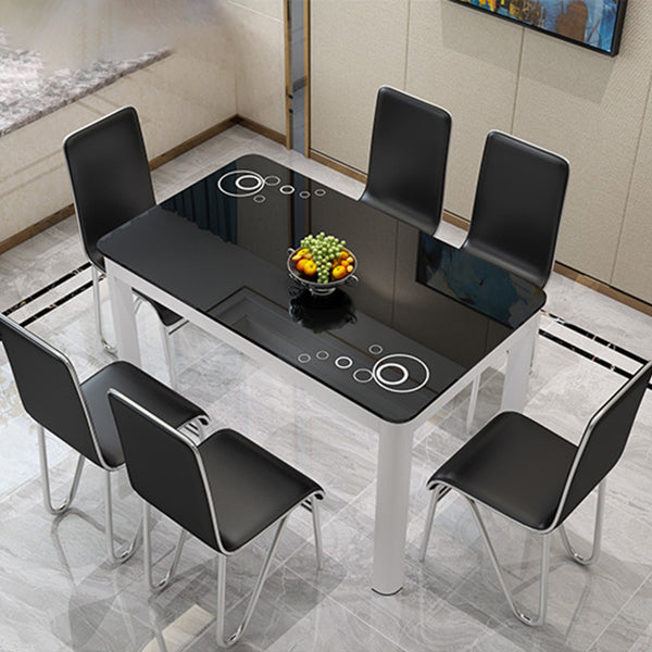 Glass Top Dining Table Modern Rectangle Dining Table with 4 Legs Black 51.2"L x 31.5"W x 29.5"H Clearhalo ' dining_table' 'Dining Tables & Seating' 'Dining Tables' 'Furniture' 'furniture_dining_table' 'Kitchen & Dining Furniture' 'kitchen&dining_furn' 'kitchen' 'kitchen_dining_table' 4656128
