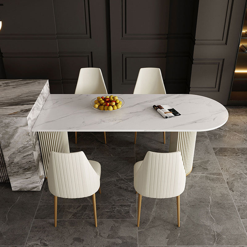 Traditional Luxury Dining Table White Sintered Stone Double Pedestal Table for Kitchen Clearhalo ' dining_table' 'Dining Tables & Seating' 'Dining Tables' 'furn' 'furn_dining_table' 'Furniture' 'furniture_dining_table' 'Kitchen & Dining Furniture' 'kitchen&dining_furn' 'kitchen' 'kitchen_dining_table' 4656141