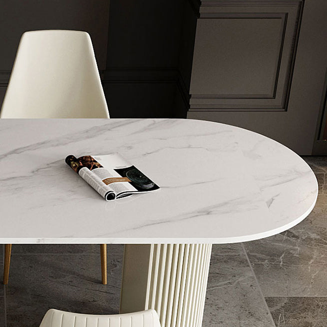 Traditional Luxury Dining Table White Sintered Stone Double Pedestal Table for Kitchen Clearhalo ' dining_table' 'Dining Tables & Seating' 'Dining Tables' 'furn' 'furn_dining_table' 'Furniture' 'furniture_dining_table' 'Kitchen & Dining Furniture' 'kitchen&dining_furn' 'kitchen' 'kitchen_dining_table' 4656143