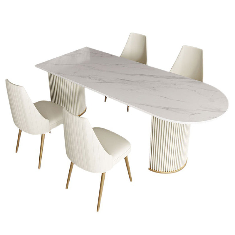 Traditional Luxury Dining Table White Sintered Stone Double Pedestal Table for Kitchen Clearhalo ' dining_table' 'Dining Tables & Seating' 'Dining Tables' 'furn' 'furn_dining_table' 'Furniture' 'furniture_dining_table' 'Kitchen & Dining Furniture' 'kitchen&dining_furn' 'kitchen' 'kitchen_dining_table' 4656146