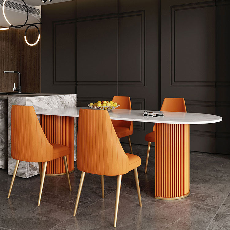 Traditional Luxury Dining Table White Sintered Stone Double Pedestal Table for Kitchen Clearhalo ' dining_table' 'Dining Tables & Seating' 'Dining Tables' 'furn' 'furn_dining_table' 'Furniture' 'furniture_dining_table' 'Kitchen & Dining Furniture' 'kitchen&dining_furn' 'kitchen' 'kitchen_dining_table' 4656148