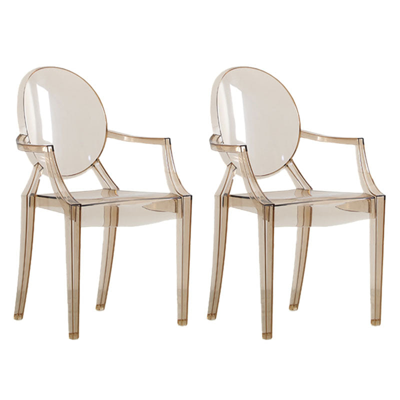 Nordic Design Arm Open Back Stacking Dining Chairs Plastic Side Chair Amber 2 Piece Set Clearhalo ' kitchen&dining_furn' 'Dining Chairs' 'Dining Tables & Seating' 'dining_chair' 'furn' 'furn_dining_chair' 'Furniture' 'furniture_dining_chair' 'Kitchen & Dining Furniture' 'kitchen' 4656159