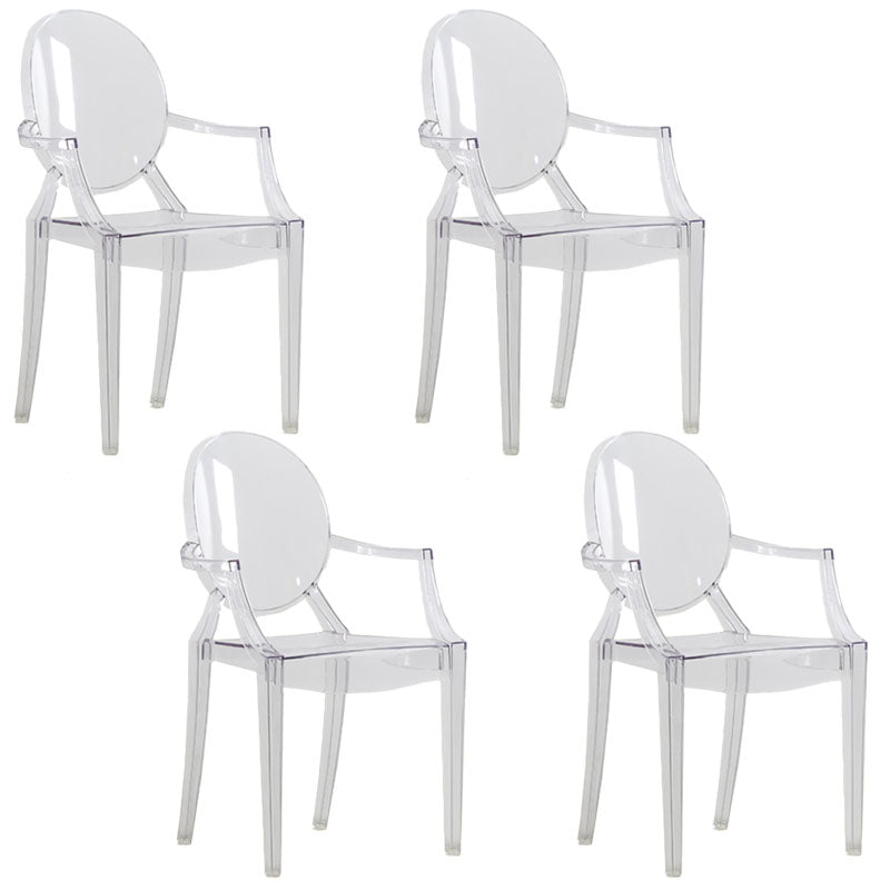 Nordic Design Arm Open Back Stacking Dining Chairs Plastic Side Chair Clear 4 Piece Set Clearhalo ' kitchen&dining_furn' 'Dining Chairs' 'Dining Tables & Seating' 'dining_chair' 'furn' 'furn_dining_chair' 'Furniture' 'furniture_dining_chair' 'Kitchen & Dining Furniture' 'kitchen' 4656166