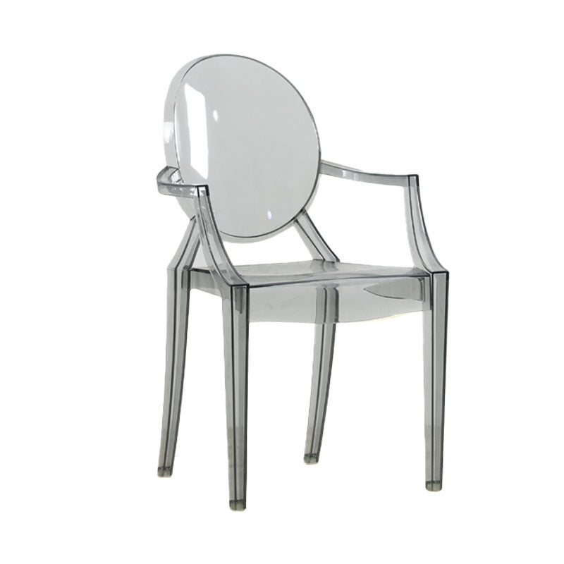 Nordic Design Arm Open Back Stacking Dining Chairs Plastic Side Chair Smoke Gray 1 Piece Clearhalo ' kitchen&dining_furn' 'Dining Chairs' 'Dining Tables & Seating' 'dining_chair' 'furn' 'furn_dining_chair' 'Furniture' 'furniture_dining_chair' 'Kitchen & Dining Furniture' 'kitchen' 4656168