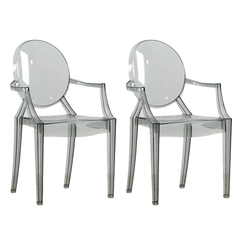 Nordic Design Arm Open Back Stacking Dining Chairs Plastic Side Chair Smoke Gray 2 Piece Set Clearhalo ' kitchen&dining_furn' 'Dining Chairs' 'Dining Tables & Seating' 'dining_chair' 'furn' 'furn_dining_chair' 'Furniture' 'furniture_dining_chair' 'Kitchen & Dining Furniture' 'kitchen' 4656170