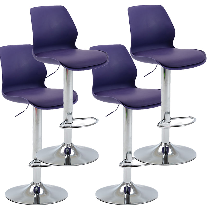Height Adjustable Leather Barstool Industrial Counter Stool with Backrest Purple Silver 4 Piece Set Clearhalo 'Bar Furniture' 'Bar Stools' 'bar_stools' 'furn' 'furn_bar_stools' 'furniture_bar_stools' 'Kitchen & Dining Furniture' 'kitchen&dining_furn' 'kitchen' 'kitchen_furn' Furniture' 4656203