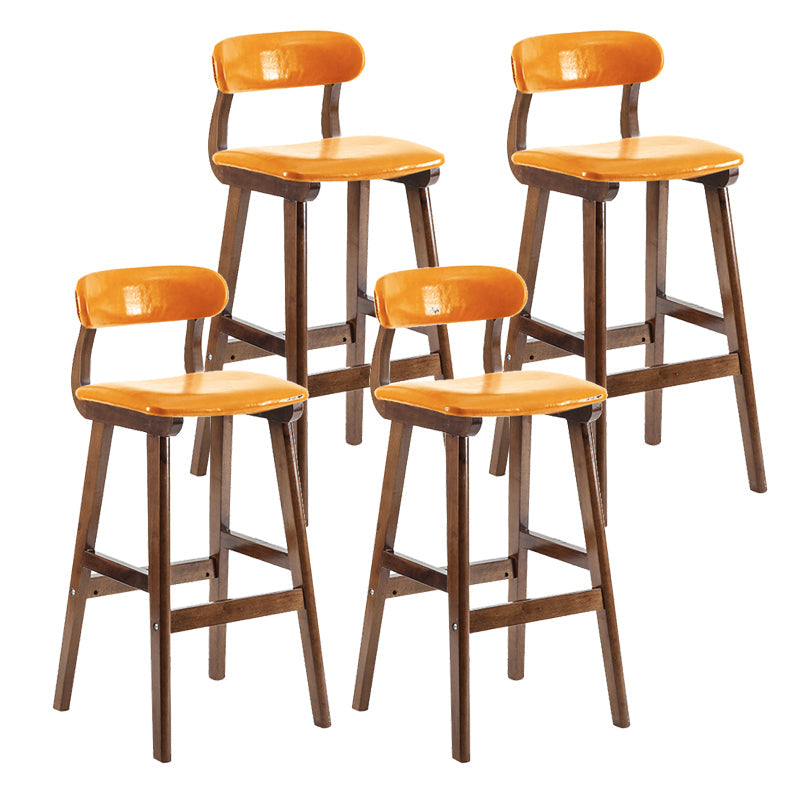 Scandinavia Style Bar-stool Wooden Legs Leather Seat for Kitchen Bar Red Brown 4 Piece Set Clearhalo 'Bar Furniture' 'Bar Stools' 'bar_stools' 'furn' 'furn_bar_stools' 'furniture_bar_stools' 'Kitchen & Dining Furniture' 'kitchen&dining_furn' 'kitchen' 'kitchen_furn' Furniture' 4656269