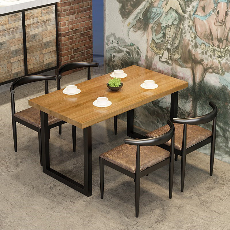 Industrial 1/2/5 Pieces Dining Room Set Solid Wood Top Dining Table Set 5 Pieces: Table, 4 Brown Chairs Clearhalo 'Dining Room Sets' 'Dining Tables & Seating' 'dining_room_set' 'furn' 'furn_dining_room_set' 'Furniture' 'furniture_dining_room_set' 'Kitchen & Dining Furniture' 'kitchen&dining_furn' 'kitchen' 4656277