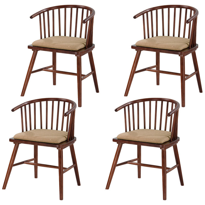 Modern Rubberwood Windsor Back Arm Chair Matte Finish Upholstered Dining Chair Khaki Walnut Set of 4 Clearhalo ' kitchen&dining_furn' 'Dining Chairs' 'Dining Tables & Seating' 'dining_chair' 'Furniture' 'furniture_dining_chair' 'Kitchen & Dining Furniture' 'kitchen' 4656311