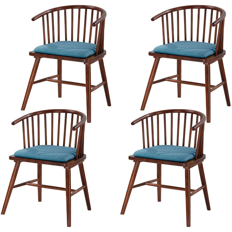 Modern Rubberwood Windsor Back Arm Chair Matte Finish Upholstered Dining Chair Blue Walnut Set of 4 Clearhalo ' kitchen&dining_furn' 'Dining Chairs' 'Dining Tables & Seating' 'dining_chair' 'Furniture' 'furniture_dining_chair' 'Kitchen & Dining Furniture' 'kitchen' 4656316