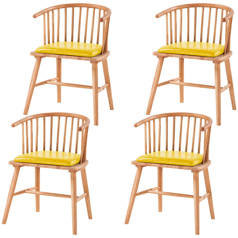 Modern Rubberwood Windsor Back Arm Chair Matte Finish Upholstered Dining Chair Yellow Natural Wood Set of 4 Clearhalo ' kitchen&dining_furn' 'Dining Chairs' 'Dining Tables & Seating' 'dining_chair' 'Furniture' 'furniture_dining_chair' 'Kitchen & Dining Furniture' 'kitchen' 4656320