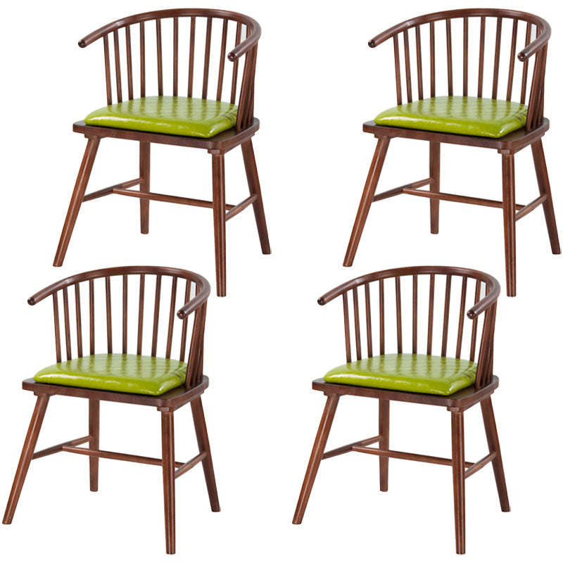 Modern Rubberwood Windsor Back Arm Chair Matte Finish Upholstered Dining Chair Light Green Walnut Set of 4 Clearhalo ' kitchen&dining_furn' 'Dining Chairs' 'Dining Tables & Seating' 'dining_chair' 'Furniture' 'furniture_dining_chair' 'Kitchen & Dining Furniture' 'kitchen' 4656322