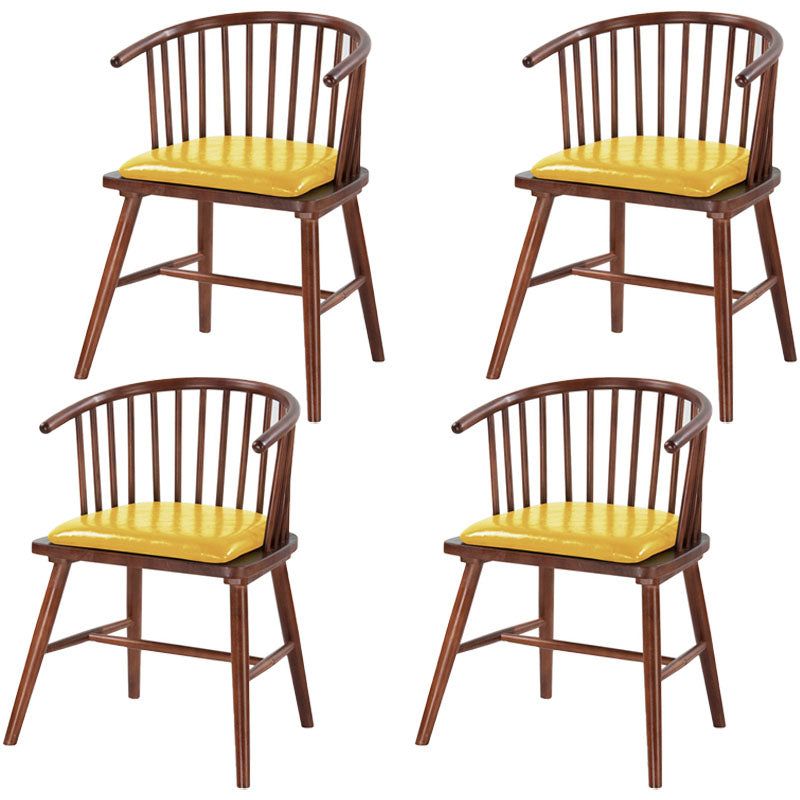 Modern Rubberwood Windsor Back Arm Chair Matte Finish Upholstered Dining Chair Yellow Walnut Set of 4 Clearhalo ' kitchen&dining_furn' 'Dining Chairs' 'Dining Tables & Seating' 'dining_chair' 'Furniture' 'furniture_dining_chair' 'Kitchen & Dining Furniture' 'kitchen' 4656323