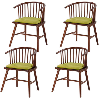 Modern Rubberwood Windsor Back Arm Chair Matte Finish Upholstered Dining Chair Green Walnut Set of 4 Clearhalo ' kitchen&dining_furn' 'Dining Chairs' 'Dining Tables & Seating' 'dining_chair' 'Furniture' 'furniture_dining_chair' 'Kitchen & Dining Furniture' 'kitchen' 4656326