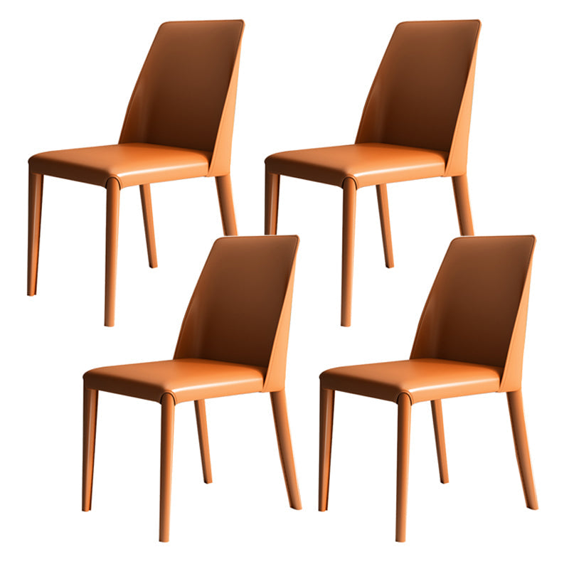 Modern 1/4/5/6/7 Pieces Dining Set Rectangle White Dining Table Set for Home Use 4 Orange Chairs Clearhalo 'Dining Room Sets' 'Dining Tables & Seating' 'dining_room_set' 'furn' 'furn_dining_room_set' 'Furniture' 'furniture_dining_room_set' 'Kitchen & Dining Furniture' 'kitchen&dining_furn' 'kitchen' 4656335