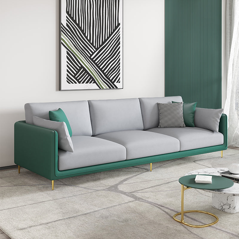 3-seater Contemporary 33.86"H Faux Leather Anti-water Square Arm Sofa Green Grey Latex Clearhalo 'furn' 'furn_sofas' 'Furniture' 'furniture_sofas' 'kitchen' 'kitchen_sofas' 'Living Room Furniture' 'Sofa' 'sofas' 4657361