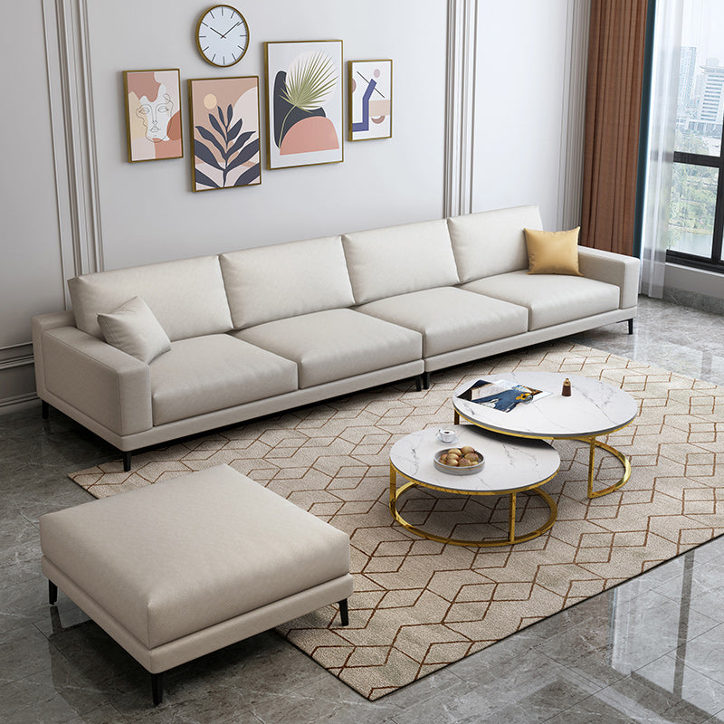 Loose Back Faux Leather Square Arm Sofa with Waterproof and Stain Resistant 124"L x 33"W x 35"H Off-White Clearhalo 'furn' 'furn_sofas' 'Furniture' 'furniture_sofas' 'kitchen' 'kitchen_sofas' 'Living Room Furniture' 'Sofa' 'sofas' 4657373