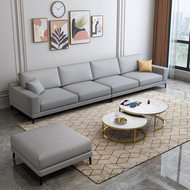 Loose Back Faux Leather Square Arm Sofa with Waterproof and Stain Resistant 124"L x 33"W x 35"H Light Gray Clearhalo 'furn' 'furn_sofas' 'Furniture' 'furniture_sofas' 'kitchen' 'kitchen_sofas' 'Living Room Furniture' 'Sofa' 'sofas' 4657375