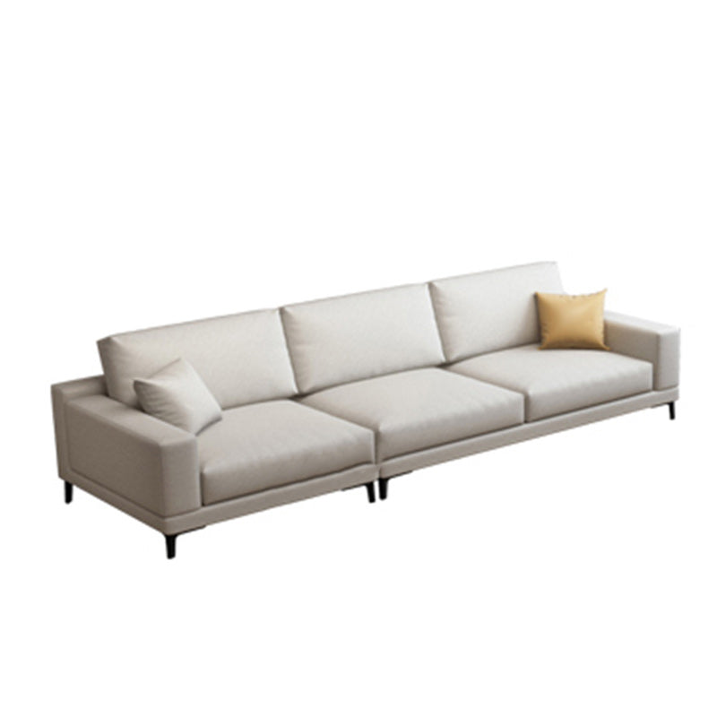 Loose Back Faux Leather Square Arm Sofa with Waterproof and Stain Resistant 96.5"L x 33"W x 35"H Off-White Clearhalo 'furn' 'furn_sofas' 'Furniture' 'furniture_sofas' 'kitchen' 'kitchen_sofas' 'Living Room Furniture' 'Sofa' 'sofas' 4657382