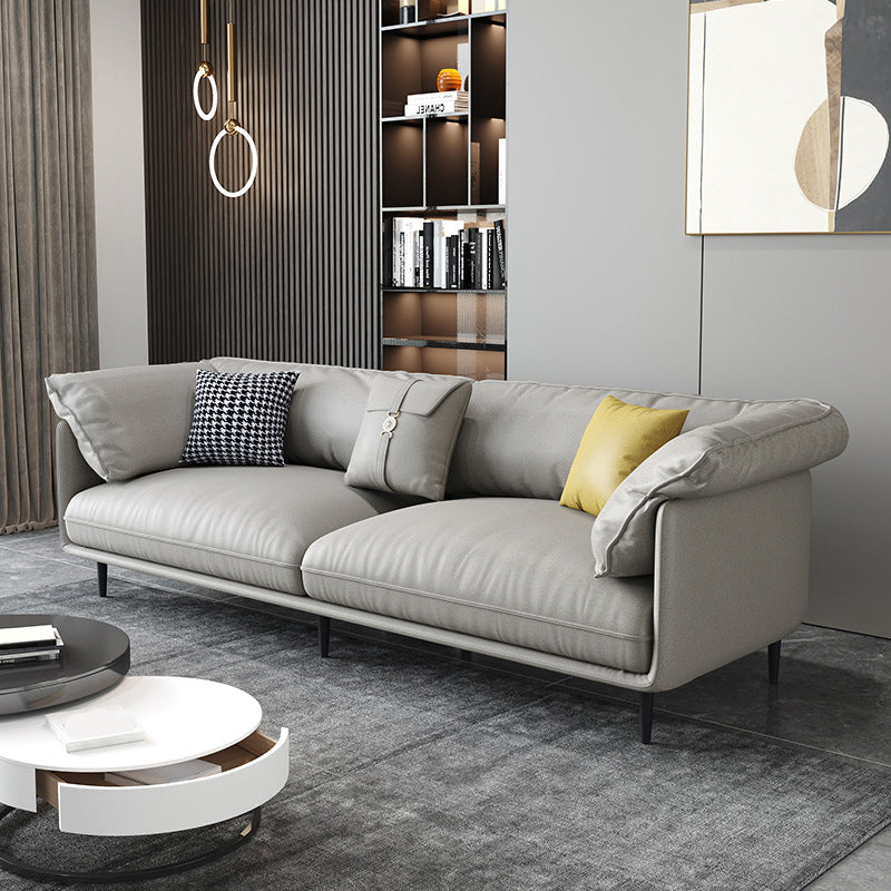 Faux Leather 72"High Wooden Tuxedo Arm Sewn Pillow Back Sofa, Living Room Light Gray Clearhalo 'furn' 'furn_sofas' 'Furniture' 'furniture_sofas' 'kitchen' 'kitchen_sofas' 'Living Room Furniture' 'Sofa' 'sofas' 4657390