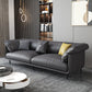 Faux Leather 72"High Wooden Tuxedo Arm Sewn Pillow Back Sofa, Living Room Dark Gray Clearhalo 'furn' 'furn_sofas' 'Furniture' 'furniture_sofas' 'kitchen' 'kitchen_sofas' 'Living Room Furniture' 'Sofa' 'sofas' 4657391