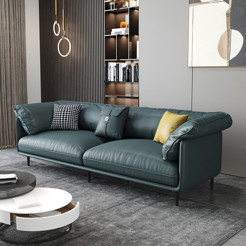 Faux Leather 72"High Wooden Tuxedo Arm Sewn Pillow Back Sofa, Living Room Blackish Green Clearhalo 'furn' 'furn_sofas' 'Furniture' 'furniture_sofas' 'kitchen' 'kitchen_sofas' 'Living Room Furniture' 'Sofa' 'sofas' 4657394